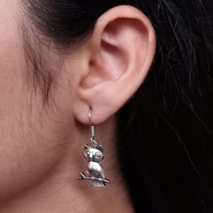 Handcrafted German Silver Owl Earrings | Vintage Style Hook Dangler Best Jewelry