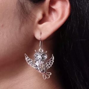 German Silver Owl Hook Earrings | Daily Wear Dangler Beautiful Jewelry for Girls