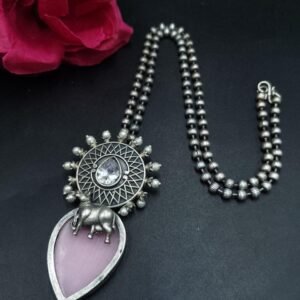 Handcrafted Nandi Design Necklace | Oxidized Silver Plated Monalisa Stone Amazing Jewelry