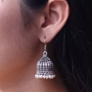 Stylish Pearl Work Jhumka Earrings | Best Oxidized German Silver Hook Dangler Designer Jewelry
