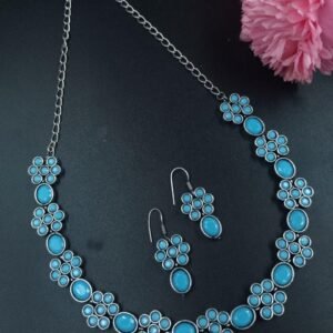 Ethnic Flower Design Necklace | Silver Plated Best Stone Detailing Choker Jewelry