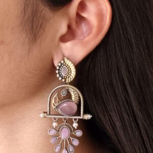 Traditional Ethnic Two-Tone Earrings | Pearl & Stone Antique Peacock Inspired Amazing Jewelry
