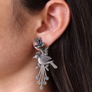 Stylish Bird Stud Earrings | Silver Replica with Stone Detailing Best Designer Jewelry
