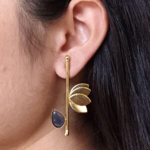 Handmade Gold Plated Lotus Stud Earrings | Monalisa Stone Ethnic Design Beautiful Jewelry