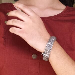 Ethnic Silver Replica Flower Kada | Best Oxidized Openable Bangles Jewelry for Girls