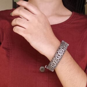 Beautiful Ethnic Flower Kada | Silver Replica Oxidized Openable Bangles for Women