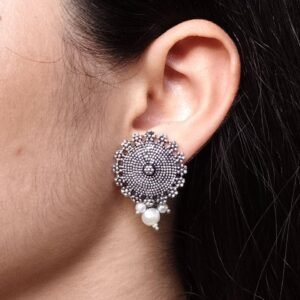 Vintage Look German Silver Stud Earrings | Pearl Detailing Best Daily Wear Jewelry