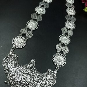 Religious Long Necklace in German Silver | Floral Art Ethnic Ghungroo Jewelry