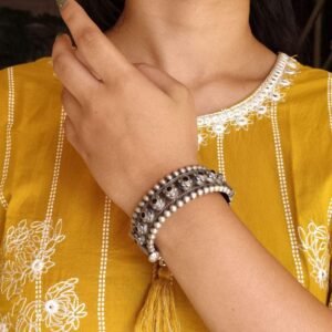 Traditional Oxidized Flower Design Bangle | Stone Work Ethnic Vintage Look Stylish Beautiful Jewelry