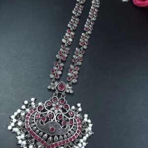 Traditional Floral Art Necklace | Silver Replica Ethnic Stone & Pearl Work Perfect Jewelry for Women