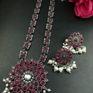 Oxidized Stone & Pearl Work Traditional Necklace Set | Elegant Best Party Wear Jewelry for Women