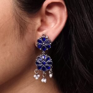 Traditional Flower Design Earrings | Stone & Pearl Work Perfect Jewelry For Girls