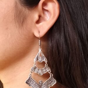 Oxidized Unique Floral Art Earrings | German Silver Hook Dangler Jewelry for Women