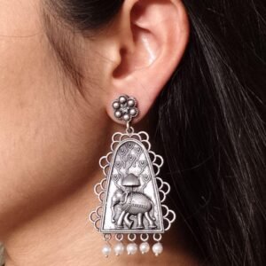 Lightweight Floral Art Elephant Dangler Earrings | Beautiful Pearl Jewelry for Girls