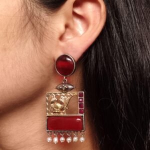 Designer Beautiful Two-Tone Peacock Earrings | Monalisa Stone & Pearl Work Dangler Jewelry