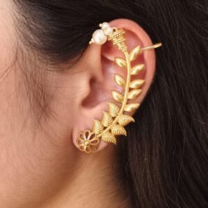 Traditional Leaf Earcuff | Gold Plated Ethnic Pearl Work Best Jewelry for Festive Wear