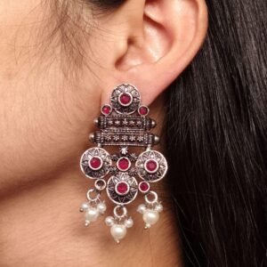 Elegant Flower Design Earrings | German Silver Pearl & Stone Work Perfect Jewelry for Women