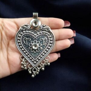 Traditional German Silver Pendant | Heart & Flower Design with Ghungroo for DIY Crafts