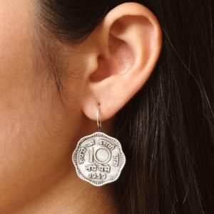 Handcrafted 10 Paisa Coin Earrings | Silver Replica Oxidized Hook Amazing Jewelry for Girls