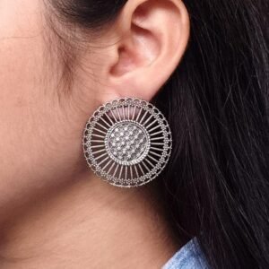 Traditional Oxidized Stud Earrings | Ethnic Look Alike Silver Touch Best Fashionable Jewelry