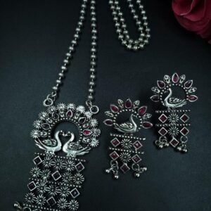 Designer Oxidized Peacock Necklace Set | Trendy Silver Touch Ethnic Perfect Jewelry For Girls