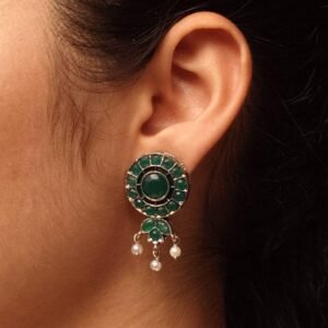 Traditional Silver Plated Stud Earrings | Stone & Pearl Perfect Daily Wear Jewelry for Girls