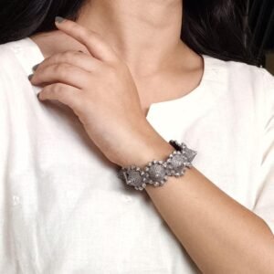 Traditional Silver Replica Kada | Oxidised Bangles | Unique Free Size Bracelet