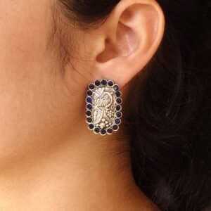 Beautiful Peacock Stud Earrings | Silver Replica Oxidized Stone Jewelry for Daily Wear