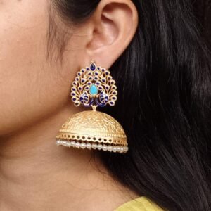 Elegant Meenakari Peacock Jhumka Earrings | Gold Plated Pearl Dangler Ethnic Perfect Jewelry For Girls