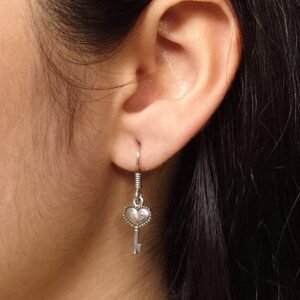 Unique Heart Key Dangler Earrings | Handmade Oxidized German Silver Best Hook Jewelry