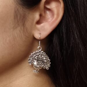 Stylish German Silver Best Peacock Dangler Earrings | Oxidized Hook Daily Wear Jewelry for Girls