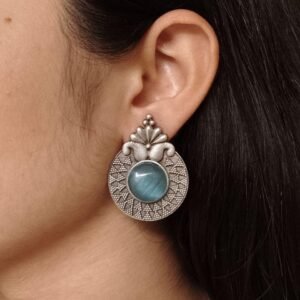 Stylish Oxidized Stud Earrings | Silver Replica Monalisa Stone Perfect Casual & Party Wear Jewelry