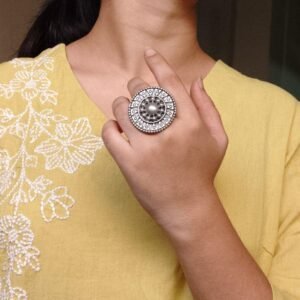 Oxidized Unique Design Ring | Silver Replica Adjustable Statement Jewelry