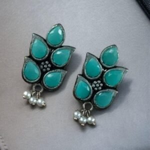 German Silver Lotus Earrings | Elegant Stone and Pearl Work Best Traditional Jewelry For Girls