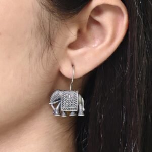 Oxidized Elephant Earrings – Silver Look Best-selling Dailywear Hook Earring