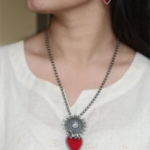 Traditional Silver Replica Nandi Necklace Set With Amazing Monalisa Stone & Pearl Details