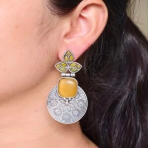 Unique Flower Design Dangler Earrings | Stone Work Silver Replica Oxidized Jewelry