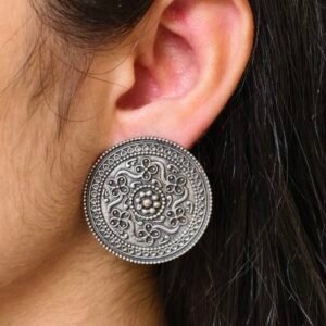 Elegant Floral Art Stud Earrings | Oxidized Silver Replica Daily Wear Amazing Jewelry