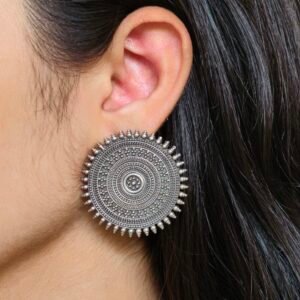 Elegant Round Oxidized Stud Earrings | Silver Replica Casual Wear Best Jewelry