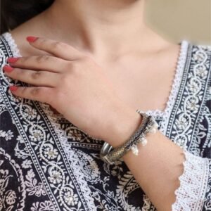Traditional Silver Look alike Openable Bangle | Stone Pearl & Work Beautiful Kada