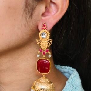 Beautiful Gold Plated Jhumka Earrings | Lightweight Dangler Pearl & Stone Work Jewelry