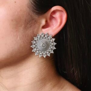 Premium Look Round Stud Earrings | Silver Replica Best Daily Wear Jewelry