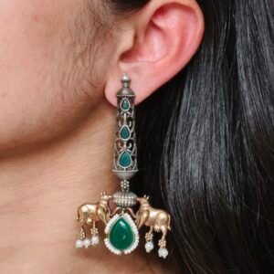 Premium Look Nandi Design Two-Tone Earrings | Stone & Pearl Work Beautiful Statement Jewelry