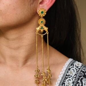 Gold Plated Kashmiri Earrings with Beautiful Stone Work | Traditional Ethnic Dangler Jewelry
