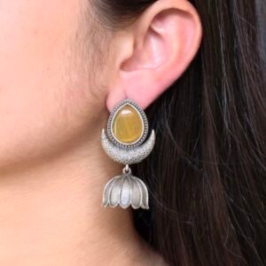 Traditional Oxidized Jhumka Earrings | Silver Replica Monalisa Stone Perfect Jewelry Gift for Her