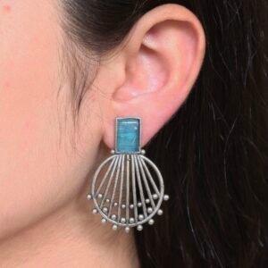 Jaipuri Design Silver Replica Monalisa Stone Stud Earrings For Girls