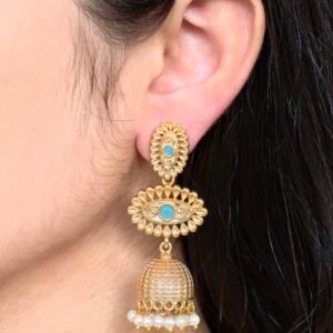 Elegant Gold Plated Jhumka Dangler Earrings | Stone & Pearl Work Amazing Jewelry