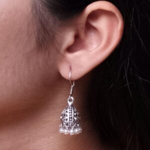 Designer German Silver Floral Art Jhumki Earrings | Hook Style Best Dangler Jewelry