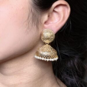 Traditional Gold Plated Jhumka Earrings | Pearl Work Floral Art Design Amazing Jewelry Gift For Her