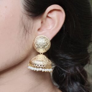 Beautiful Design Floral Art Jhumka Earrings | Pearl Work Gold Plated Dangler Jewelry